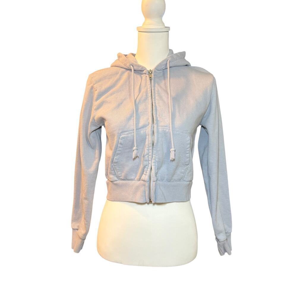 Brandy Melville Light Blue Cropped Zip Up Hoodie Size Small